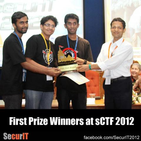 Team KaNiJe accepting first prize from Dr Venkat Rangam, VC, Amrita University